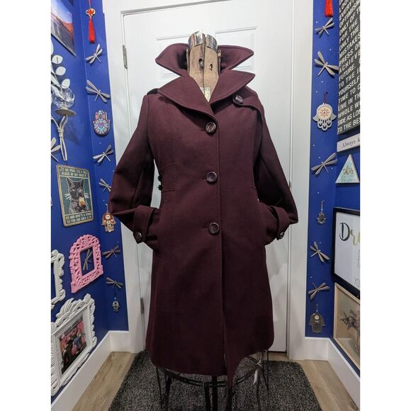 Kenneth Cole Women’s 10 Long Wool Dress Coat A-Line Fit & Flare Buckle Detail Me - Picture 7 of 16